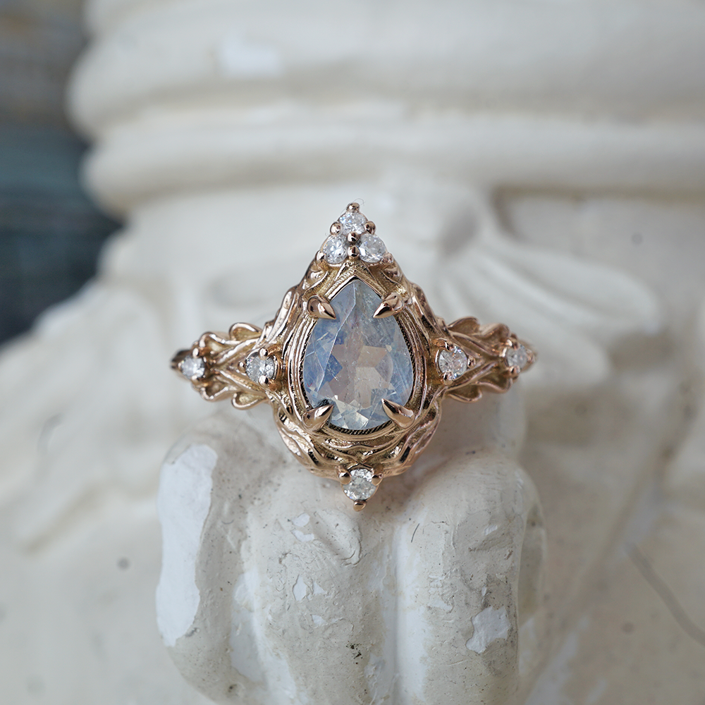 Moonstone Nature Ring in 14K and 18K Gold