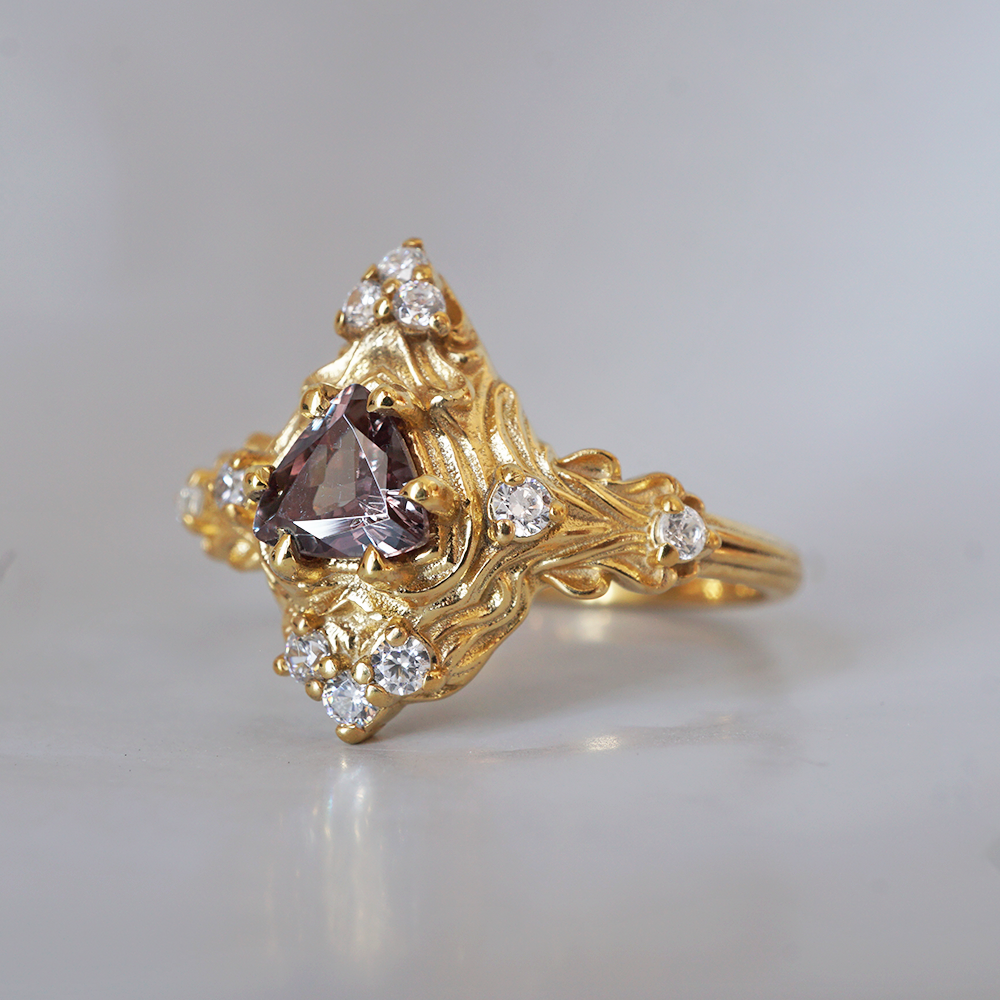 Limited Edition: Color Change Garnet Nature Ring in 14K and 18K Gold