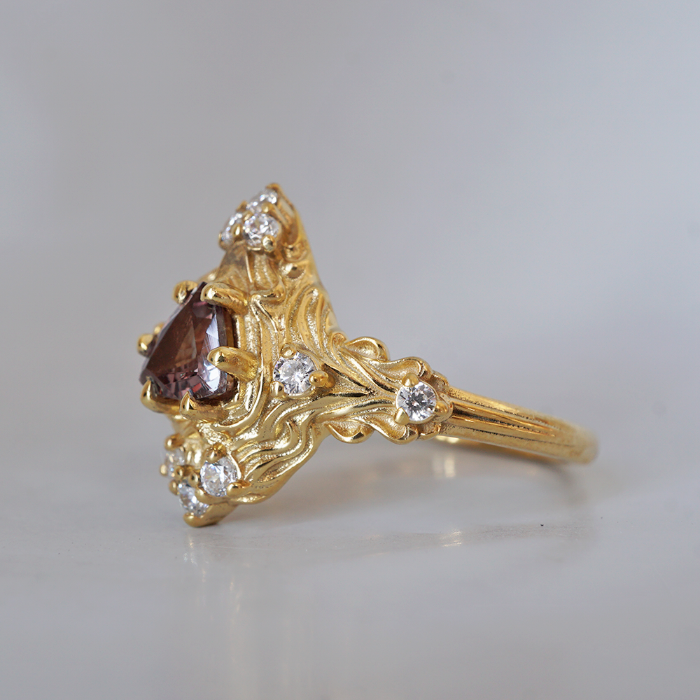 Limited Edition: Color Change Garnet Nature Ring in 14K and 18K Gold