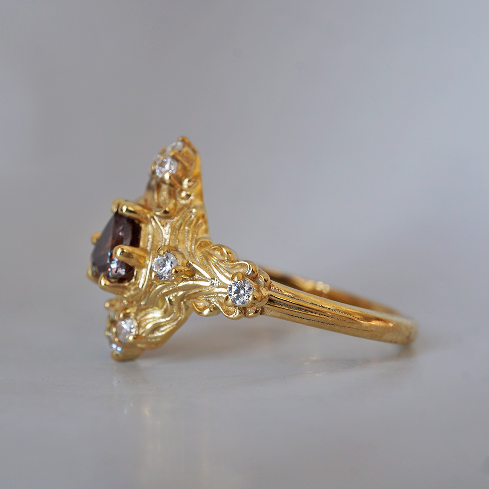 Limited Edition: Color Change Garnet Nature Ring in 14K and 18K Gold