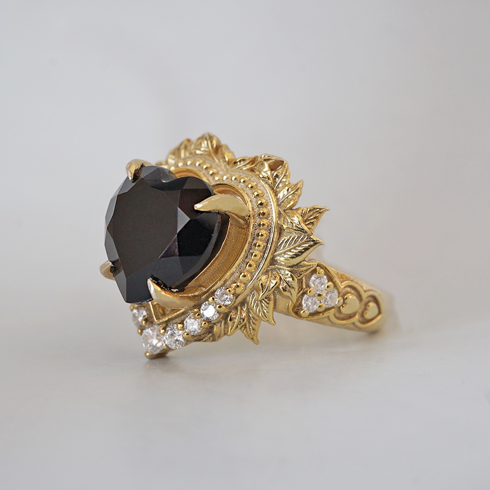 Heart of the Ocean Onyx Diamond Ring in 14K and 18K Gold