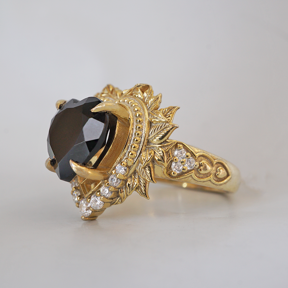 Heart of the Ocean Onyx Diamond Ring in 14K and 18K Gold