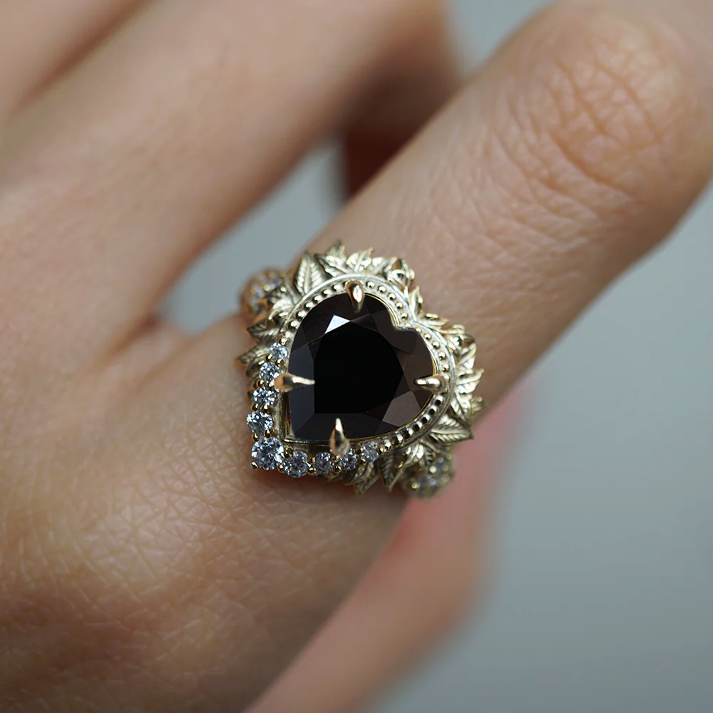 Heart of the Ocean Onyx Diamond Ring in 14K and 18K Gold