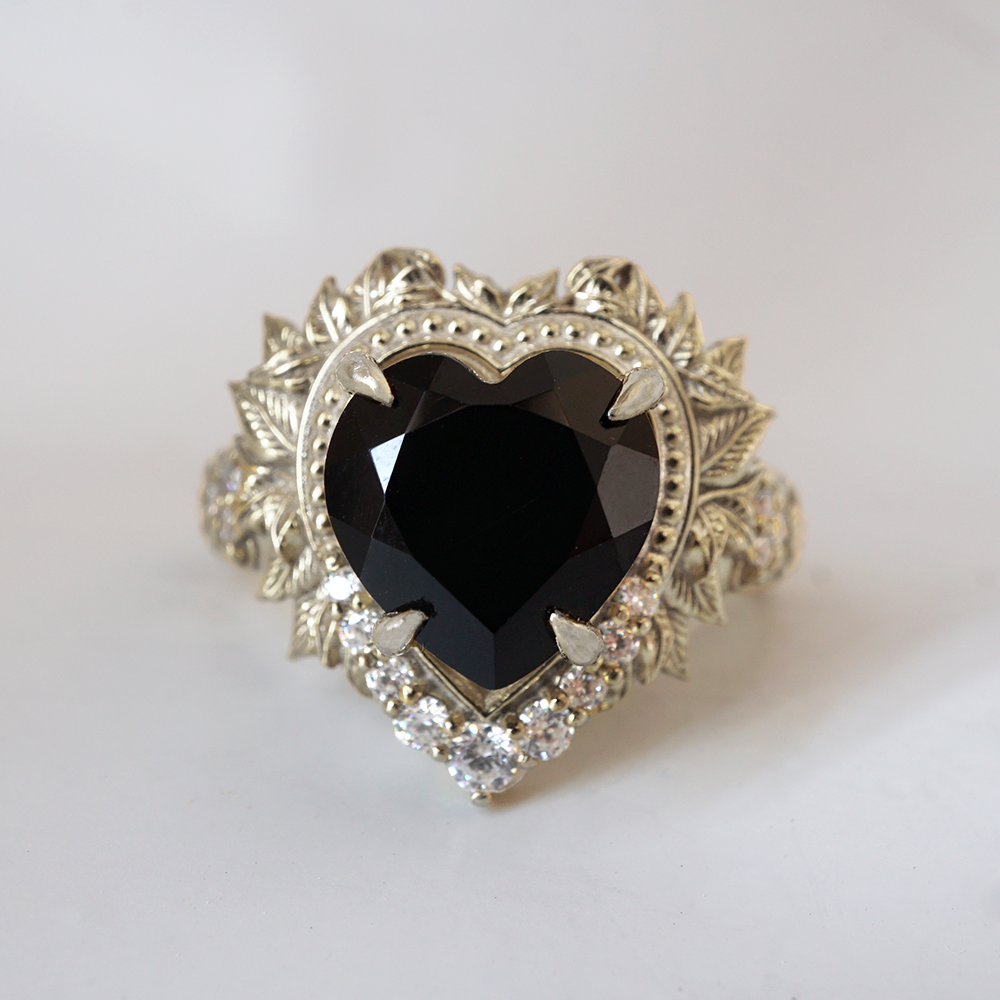 Heart of the Ocean Onyx Diamond Ring in 14K and 18K Gold