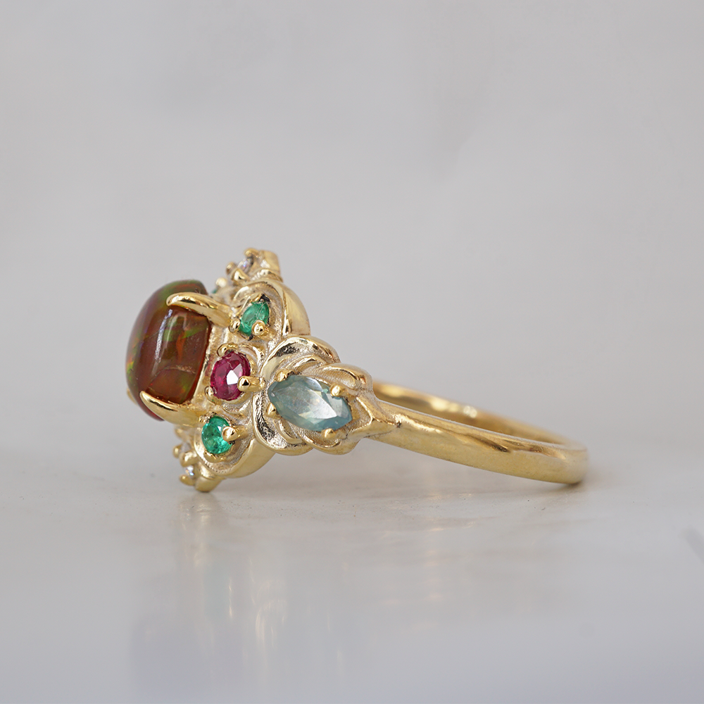 One Of A Kind: City of Lights Opal, Alexandrite, Emerald and Ruby Ring in 14K and 18K Gold