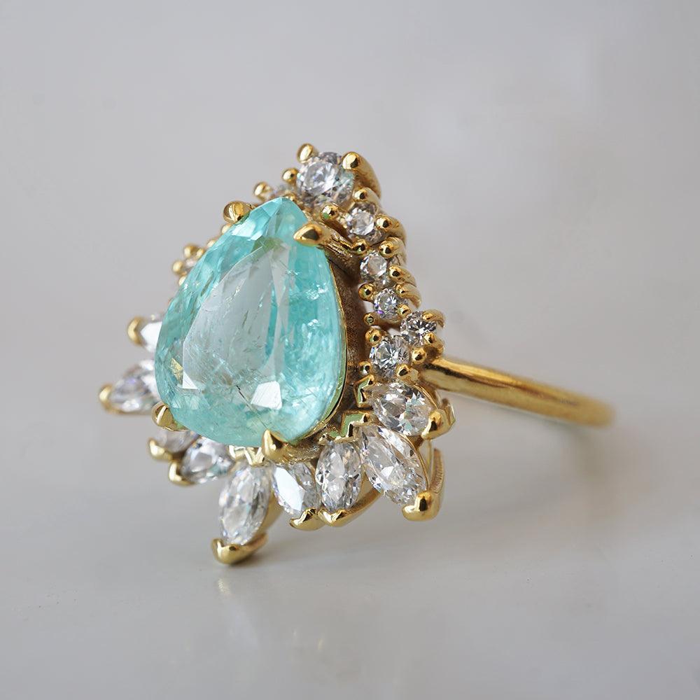 One Of A Kind: Paraiba Tourmaline Opulence Diamond Ring in 14K and 18K Gold - Tippy Taste Jewelry