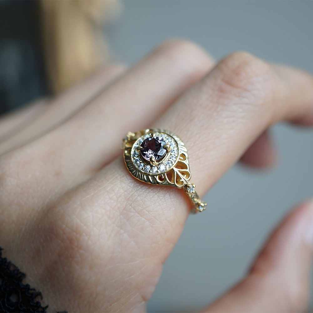 Limited Edition: Color Change Garnet Orbit Diamond Ring in 14K and 18K Gold