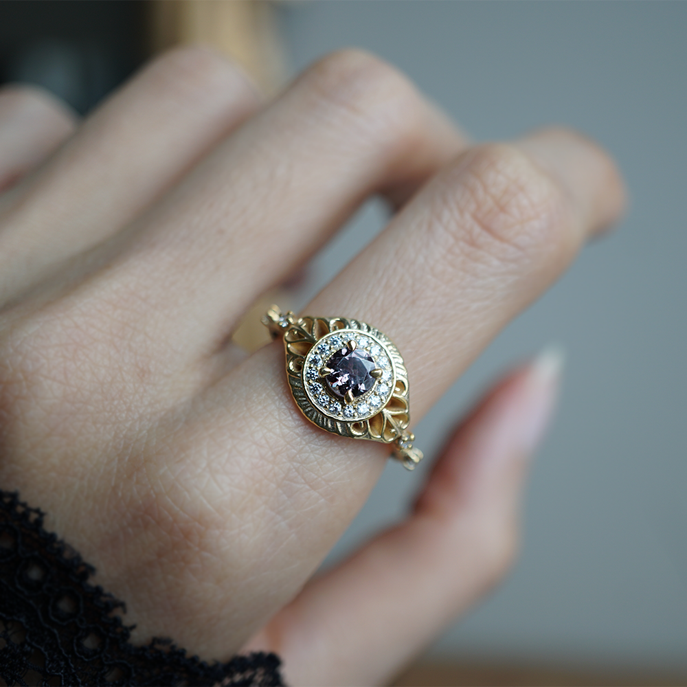 Limited Edition: Color Change Garnet Orbit Diamond Ring in 14K and 18K Gold