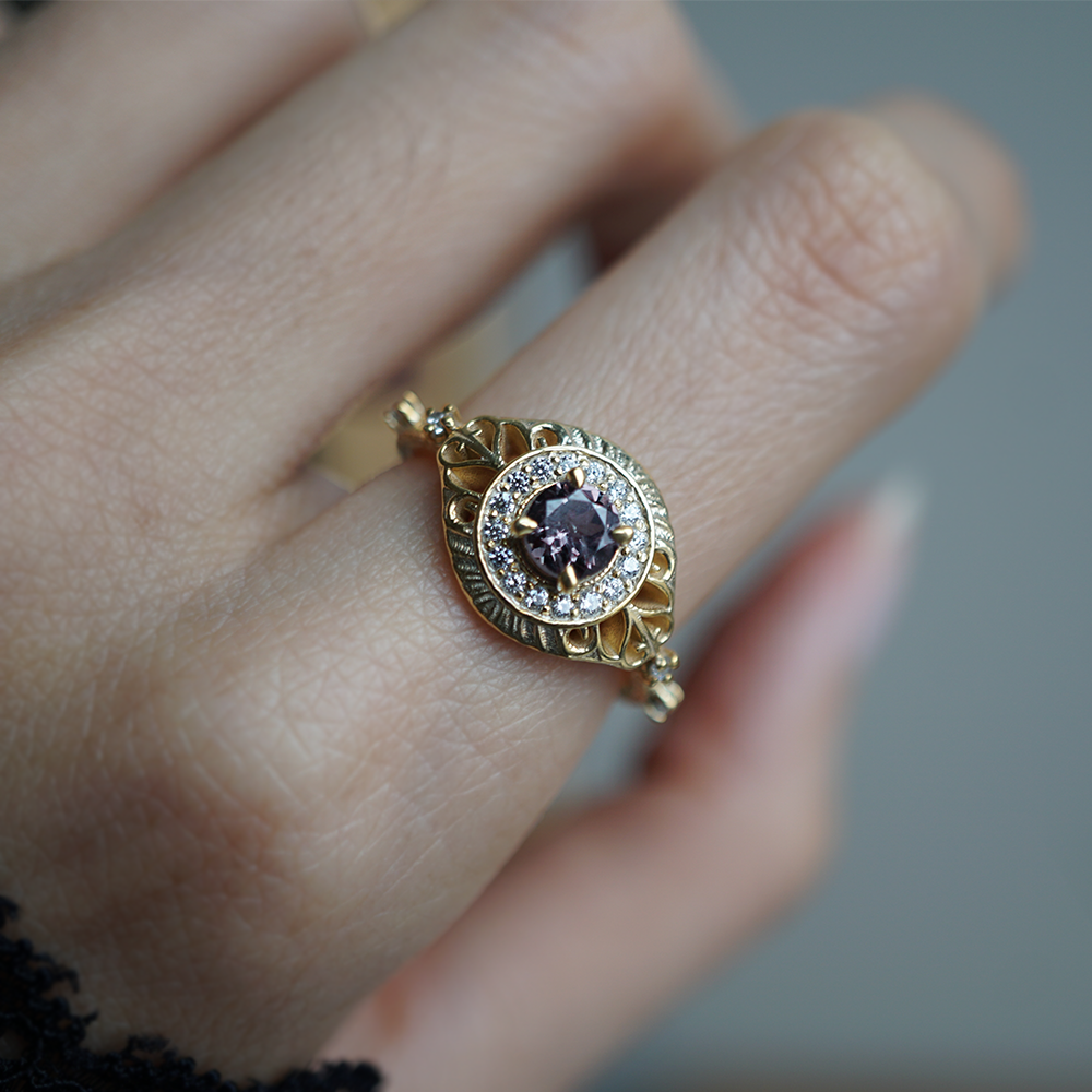 Limited Edition: Color Change Garnet Orbit Diamond Ring in 14K and 18K Gold