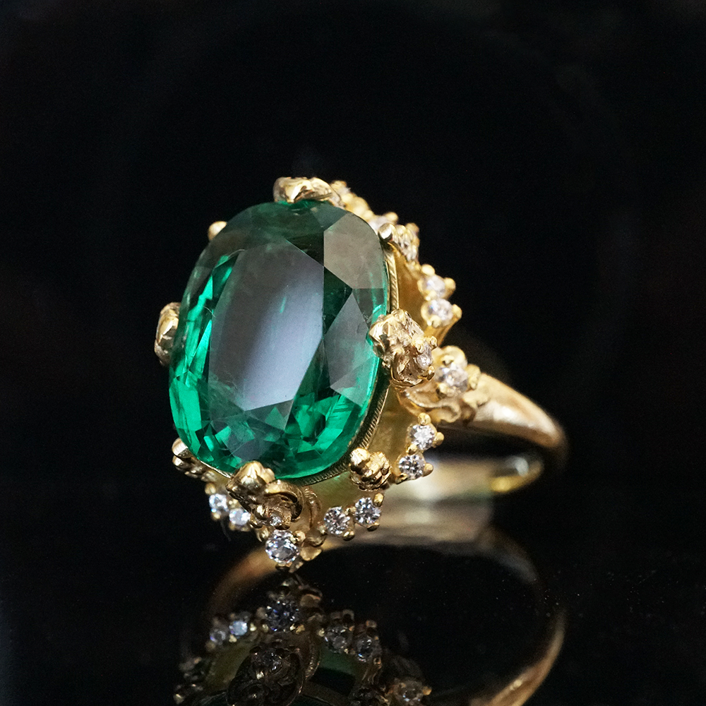 One Of A Kind: Esmeralda Oval Emerald Diamond Ring in 14K and 18K Gold, 5ct