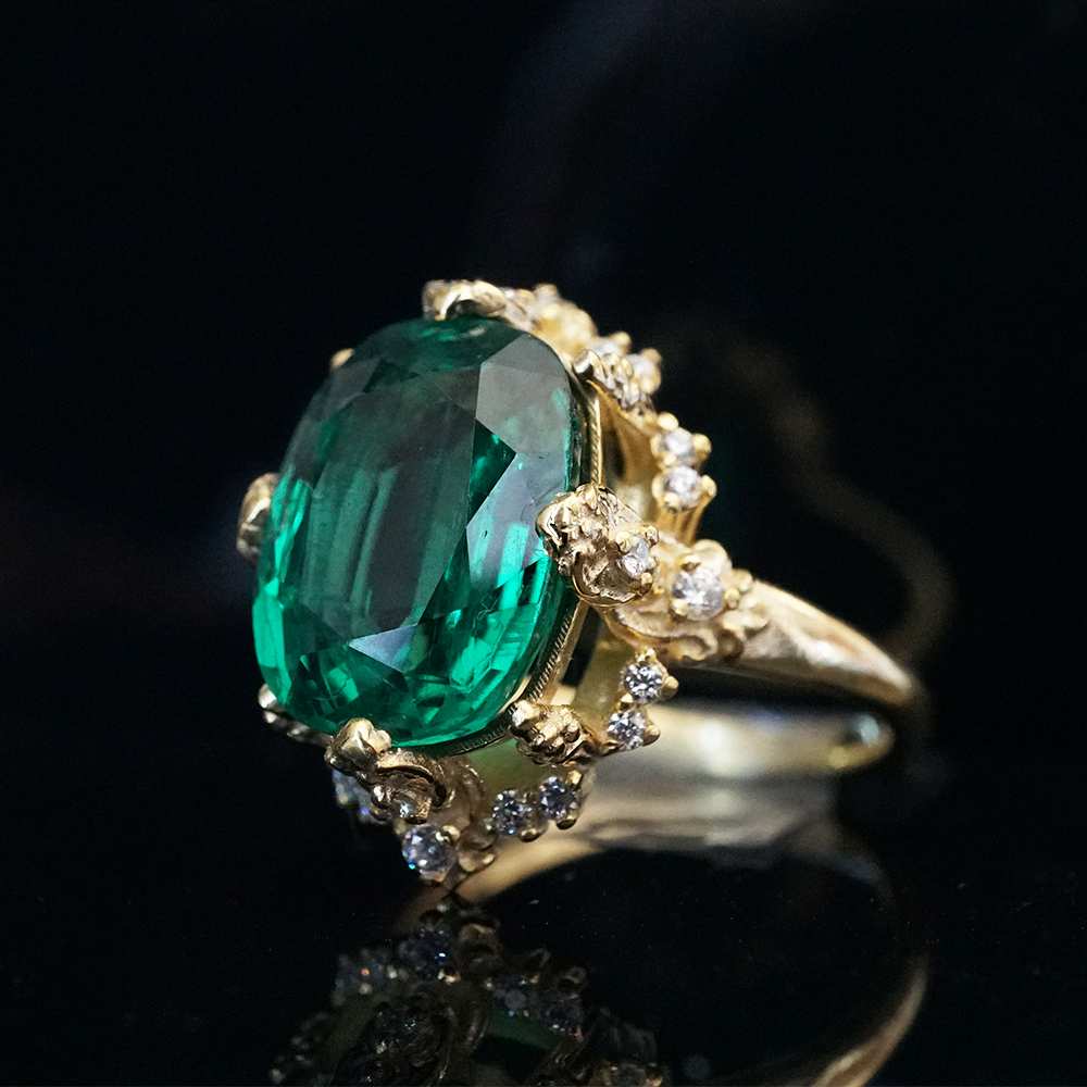 One Of A Kind: Esmeralda Oval Emerald Diamond Ring in 14K and 18K Gold, 5ct