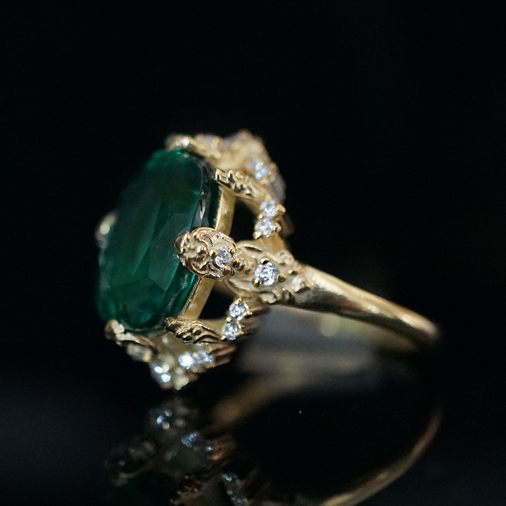 One Of A Kind: Esmeralda Oval Emerald Diamond Ring in 14K and 18K Gold, 5ct