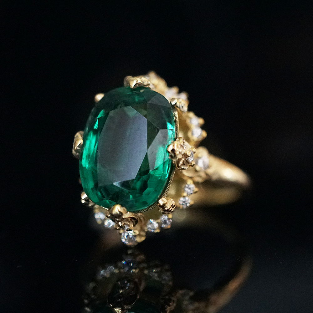 One Of A Kind: Esmeralda Oval Emerald Diamond Ring in 14K and 18K Gold, 5ct