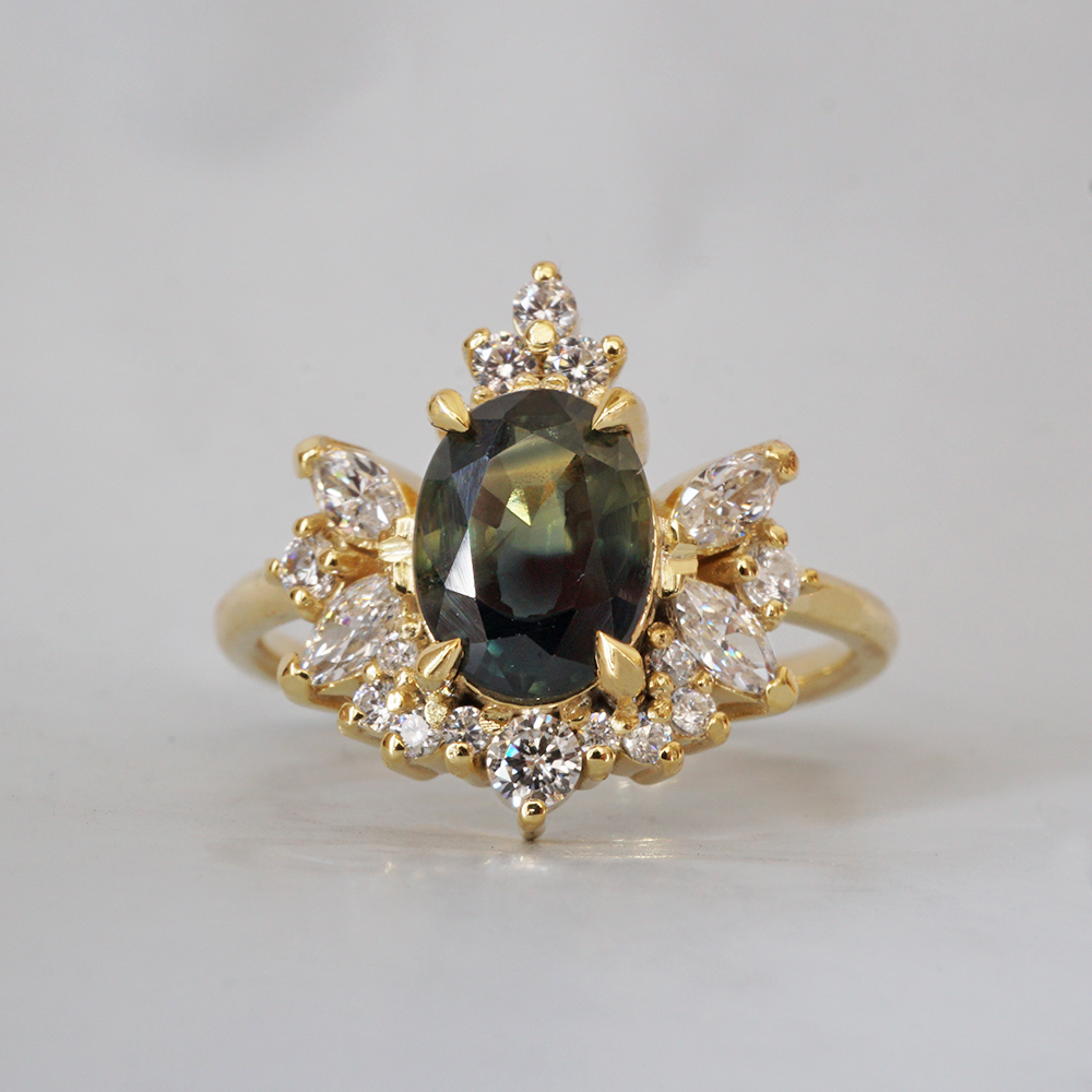 Limited Edition: Oval Stardust Teal Sapphire Diamond Ring in 14K, 18K Gold and Platinum