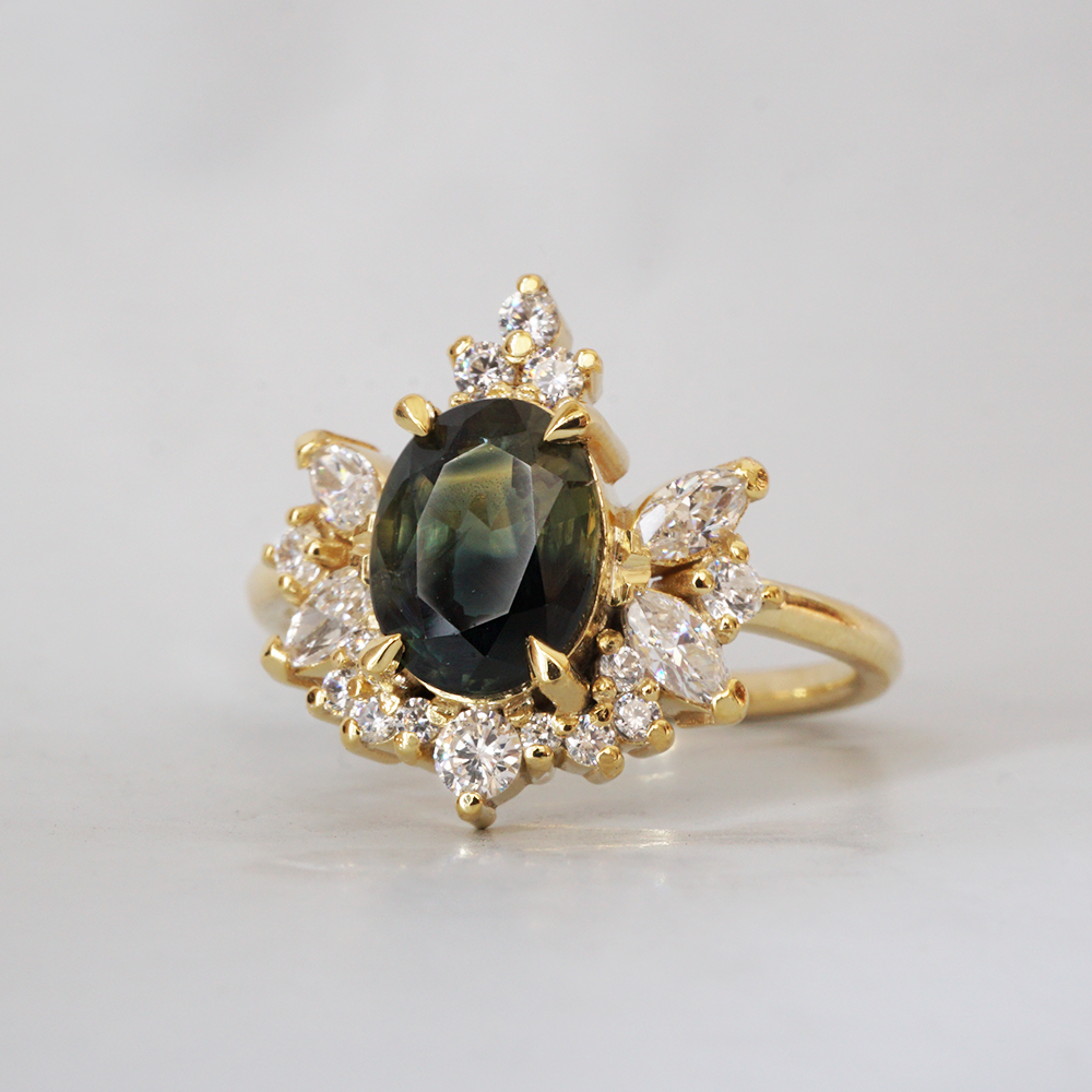 Limited Edition: Oval Stardust Teal Sapphire Diamond Ring in 14K, 18K Gold and Platinum