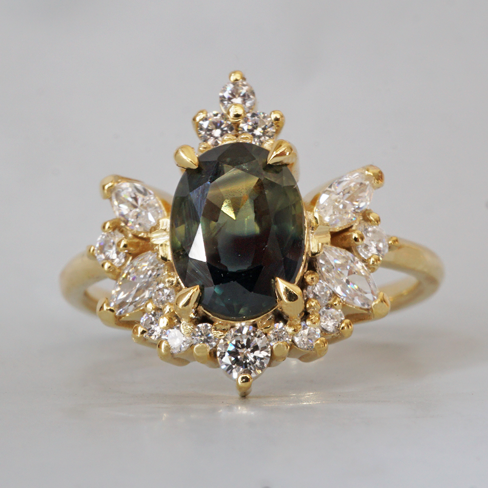 Limited Edition: Oval Stardust Teal Sapphire Diamond Ring in 14K, 18K Gold and Platinum