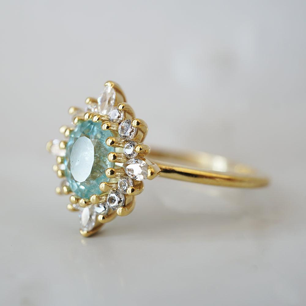 One Of A Kind: Oval Paraiba Tourmaline Mirage Diamond Ring in 14K and 18K Gold - Tippy Taste Jewelry