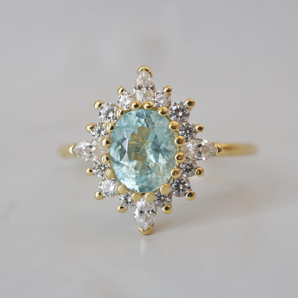 One Of A Kind: Oval Paraiba Tourmaline Mirage Diamond Ring in 14K and 18K Gold - Tippy Taste Jewelry