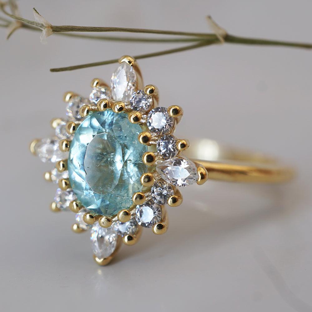 One Of A Kind: Oval Paraiba Tourmaline Mirage Diamond Ring in 14K and 18K Gold - Tippy Taste Jewelry