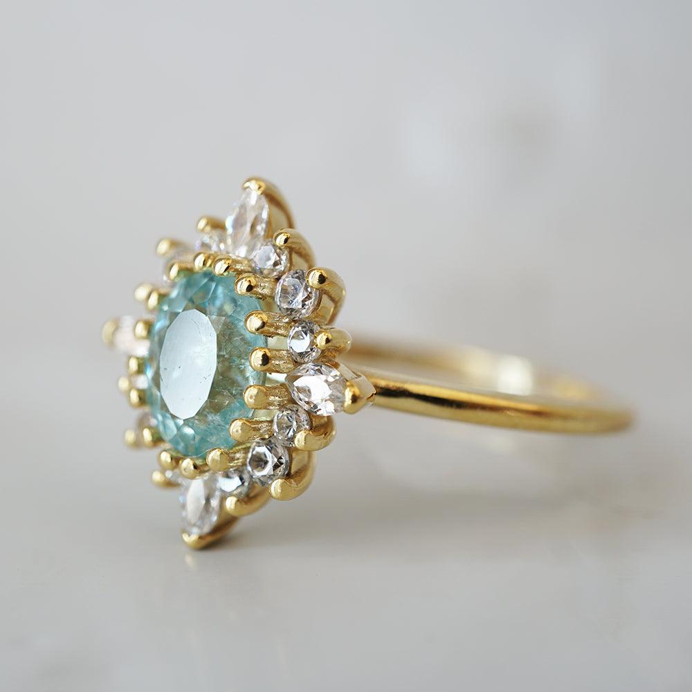 One Of A Kind: Oval Paraiba Tourmaline Mirage Diamond Ring in 14K and 18K Gold - Tippy Taste Jewelry