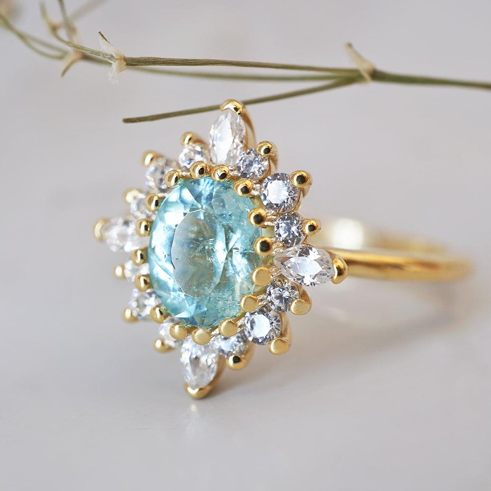 One Of A Kind: Oval Paraiba Tourmaline Mirage Diamond Ring in 14K and 18K Gold - Tippy Taste Jewelry