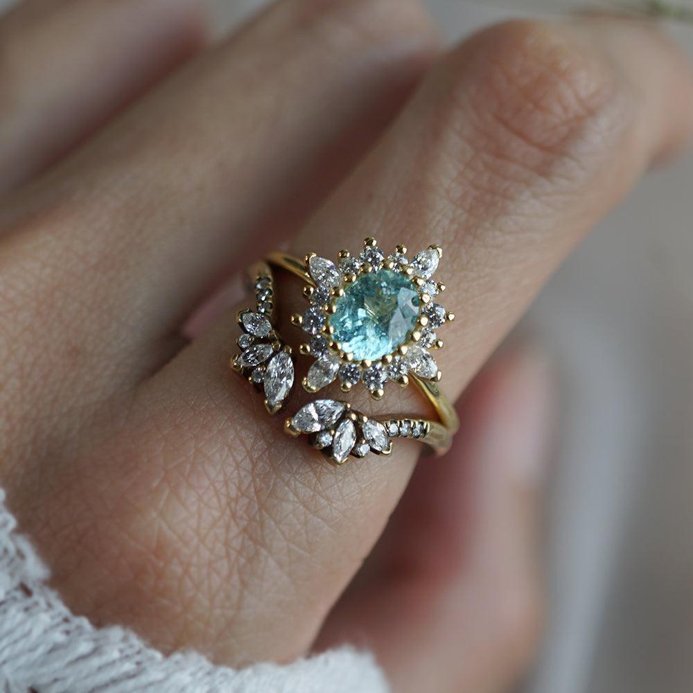 One Of A Kind: Oval Paraiba Tourmaline Mirage Diamond Ring in 14K and 18K Gold - Tippy Taste Jewelry