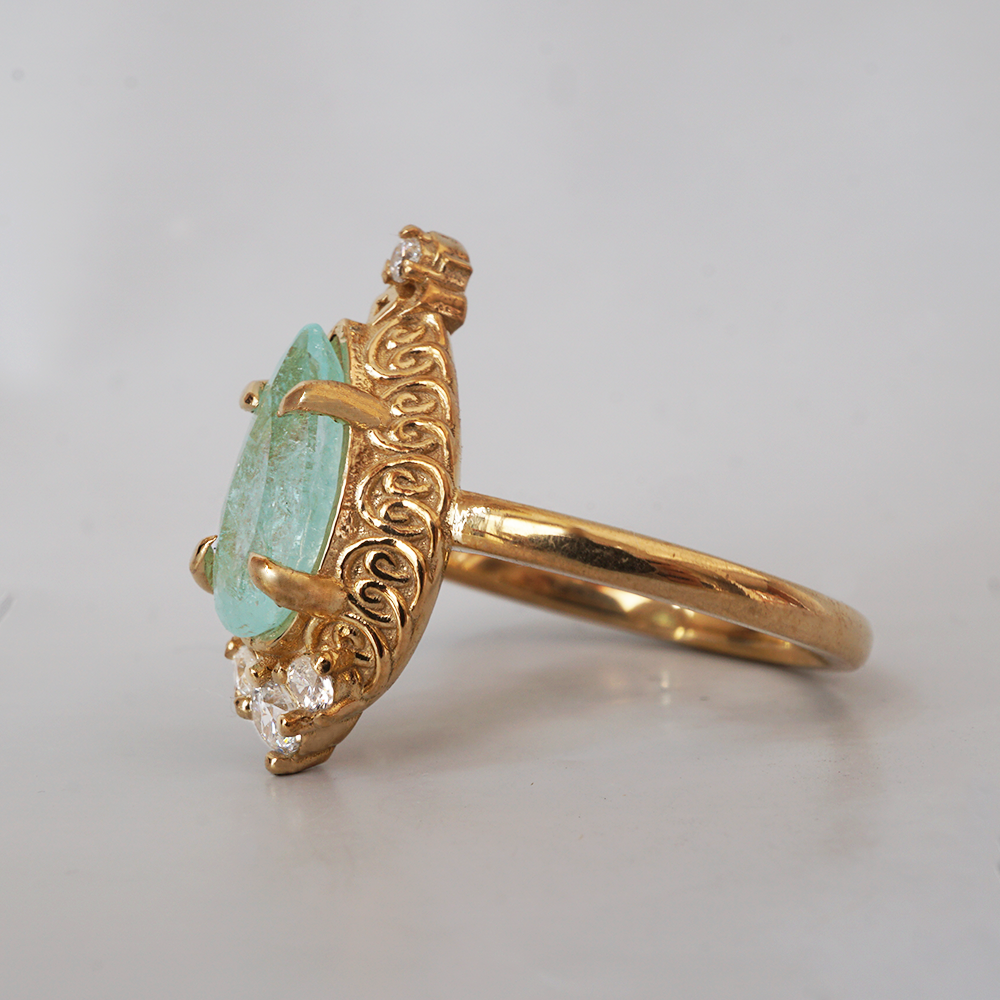 One Of A Kind: Paraiba Tourmaline Mosque Diamond Ring in 14K and 18K Gold