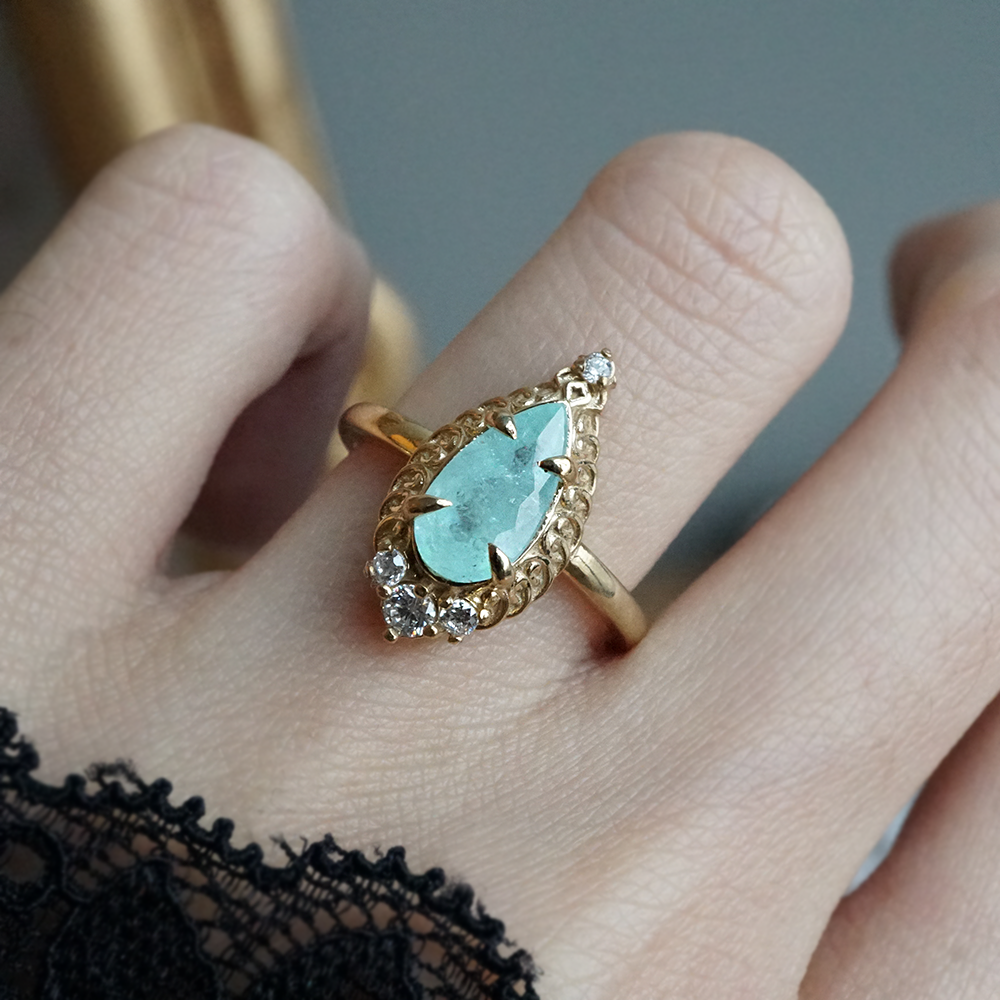 One Of A Kind: Paraiba Tourmaline Mosque Diamond Ring in 14K and 18K Gold