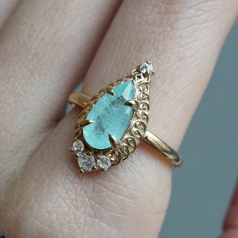 One Of A Kind: Paraiba Tourmaline Mosque Diamond Ring in 14K and 18K Gold