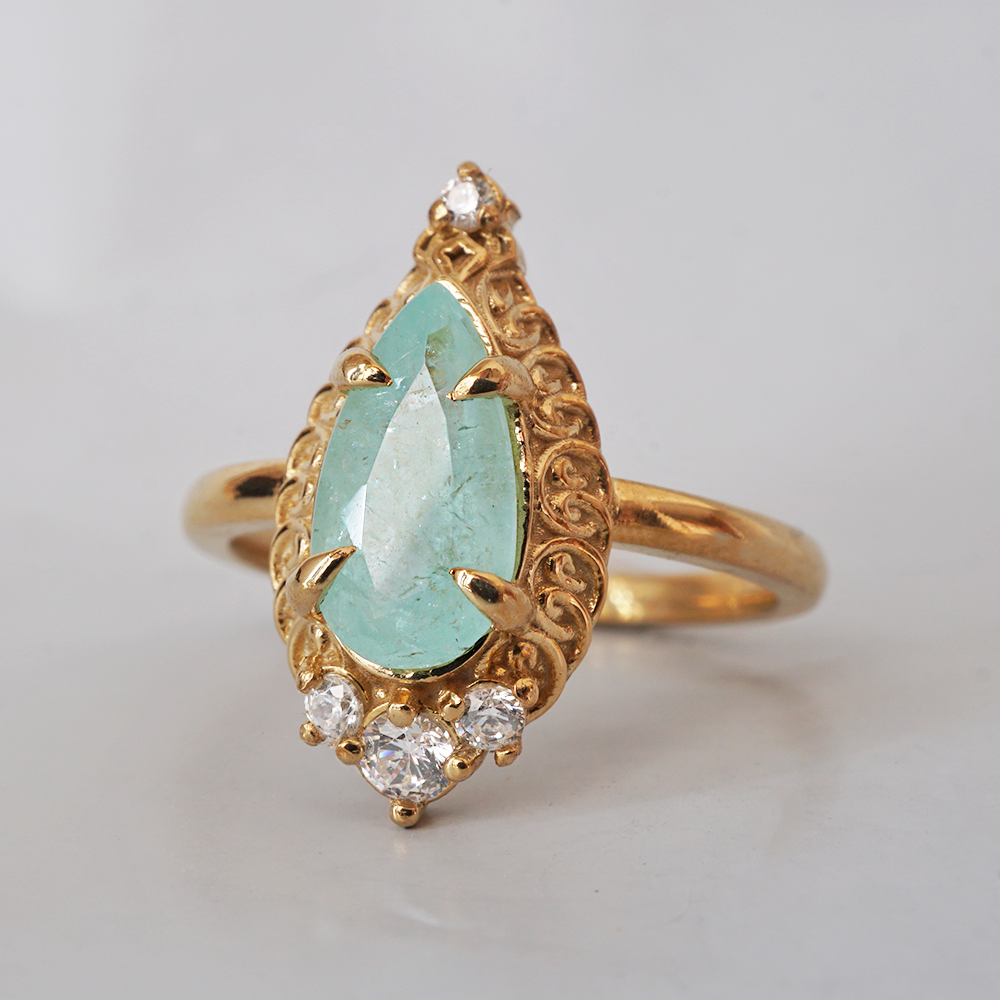 One Of A Kind: Paraiba Tourmaline Mosque Diamond Ring in 14K and 18K Gold