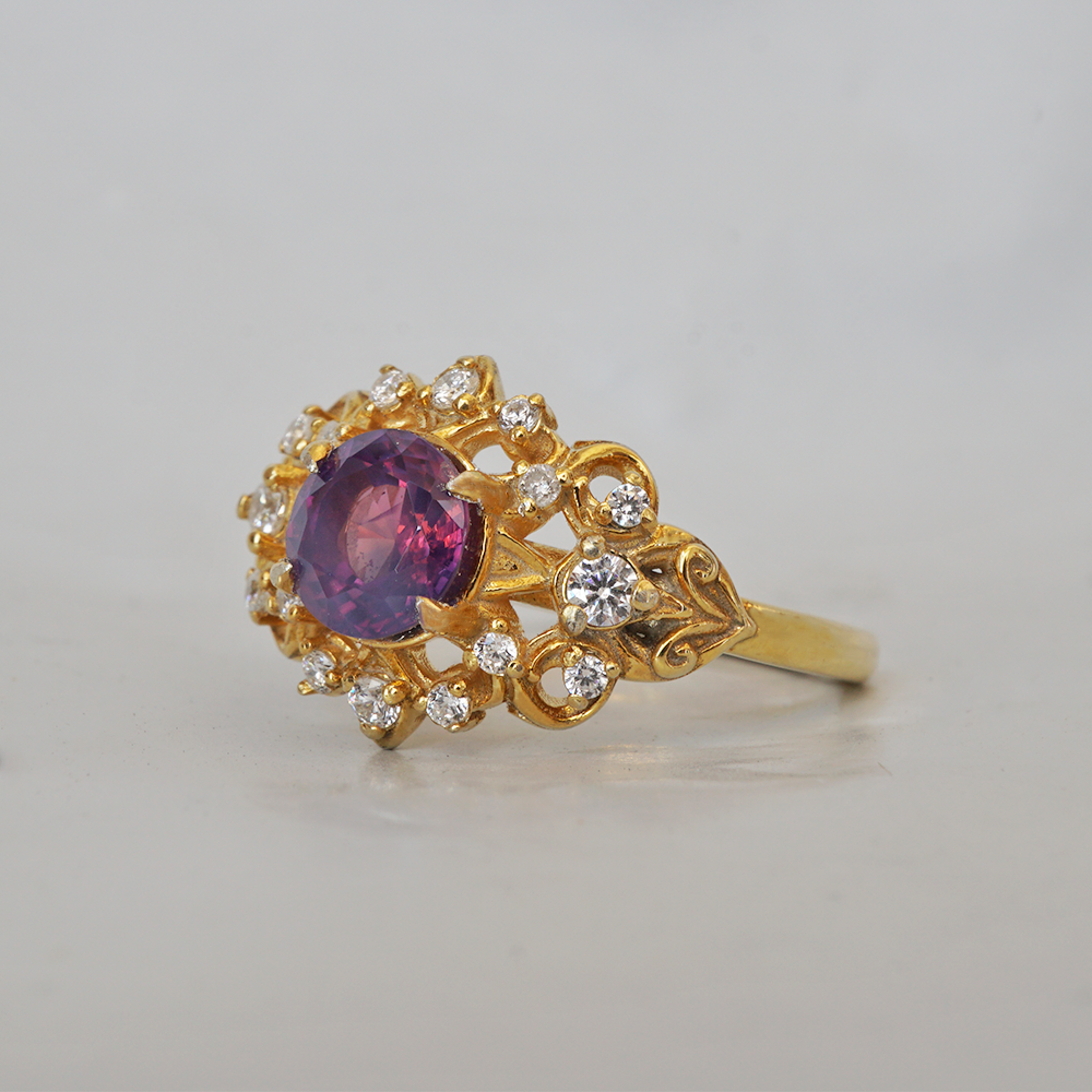 One Of A Kind: Purple Sapphire Mystique Diamond Ring in 14K and 18K Gold