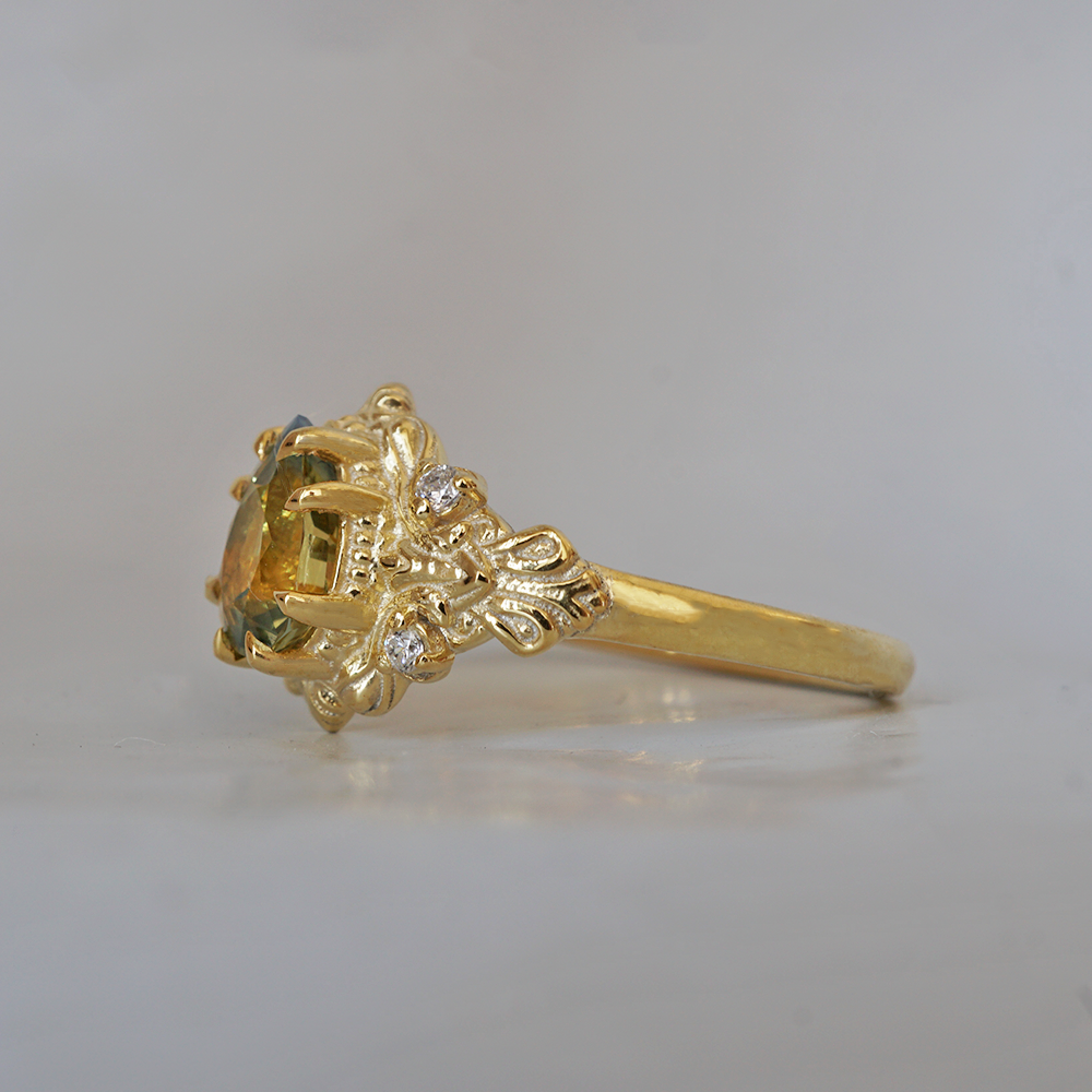 One Of A Kind: Bi-Color Pear Sapphire Dreamscape Diamond Ring in 14K and 18K Gold