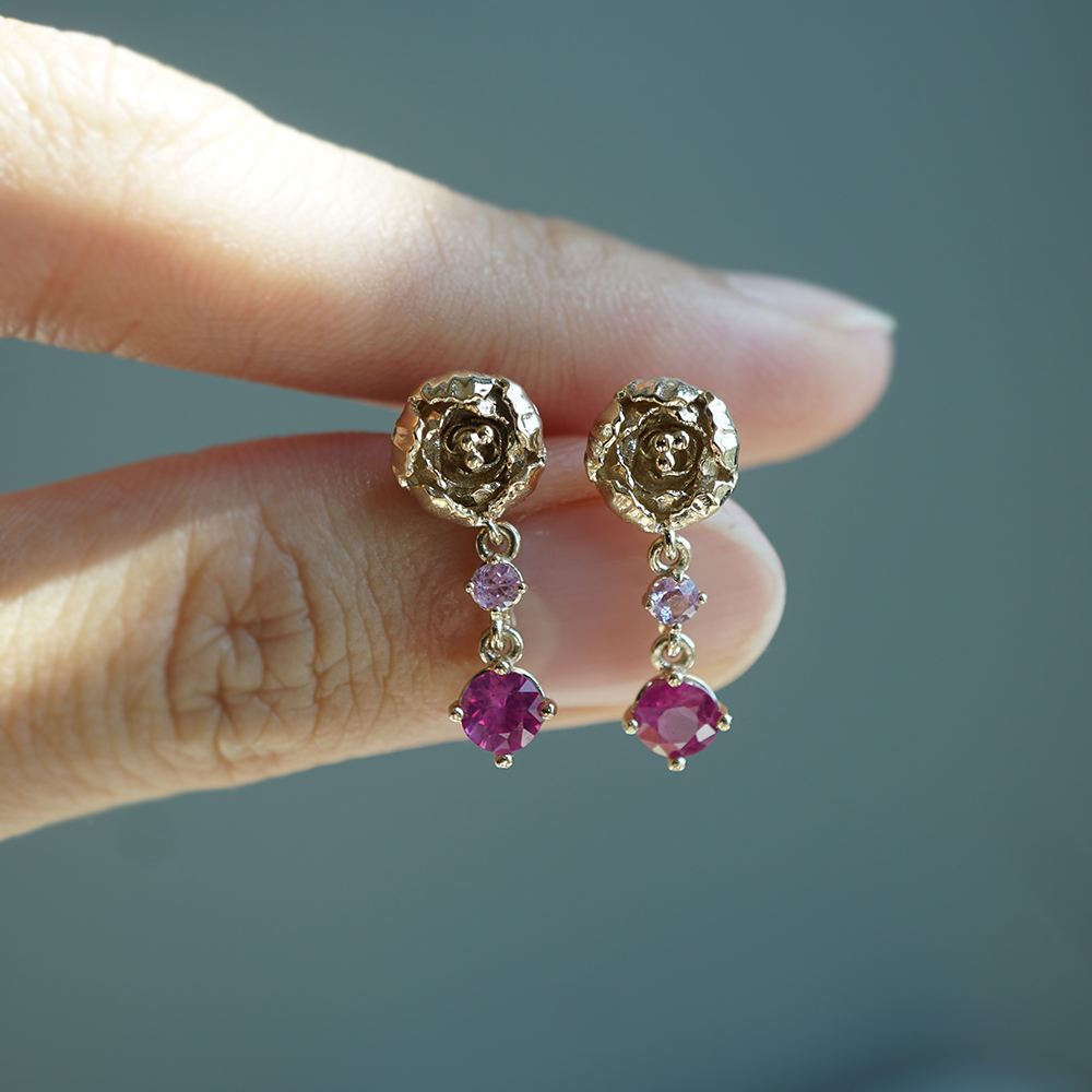 14K Peonies Pink Sapphire Earrings