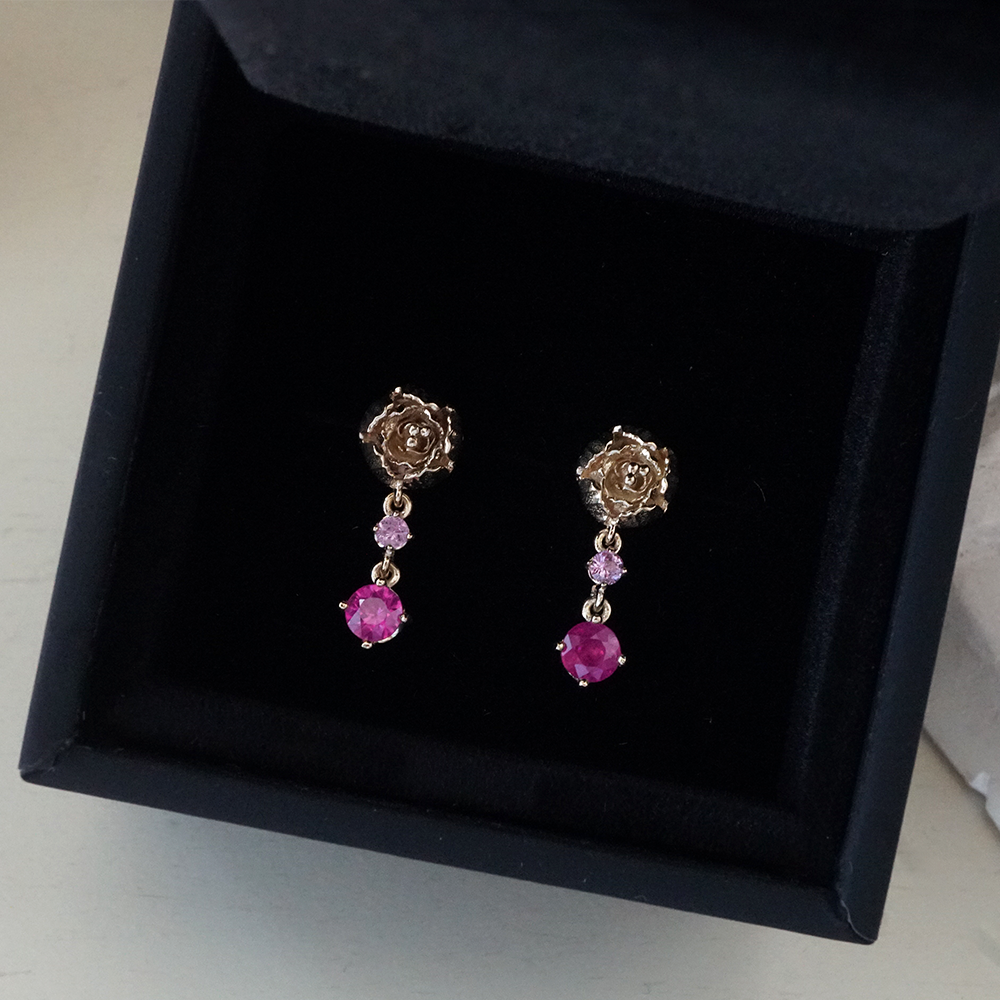 14K Peonies Pink Sapphire Earrings