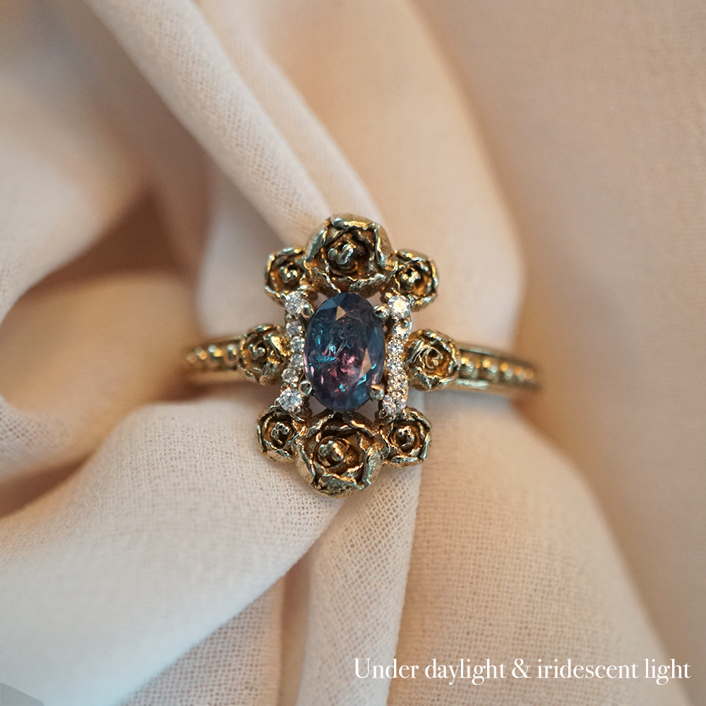 One Of A Kind: Oval Alexandrite Peonies Ring