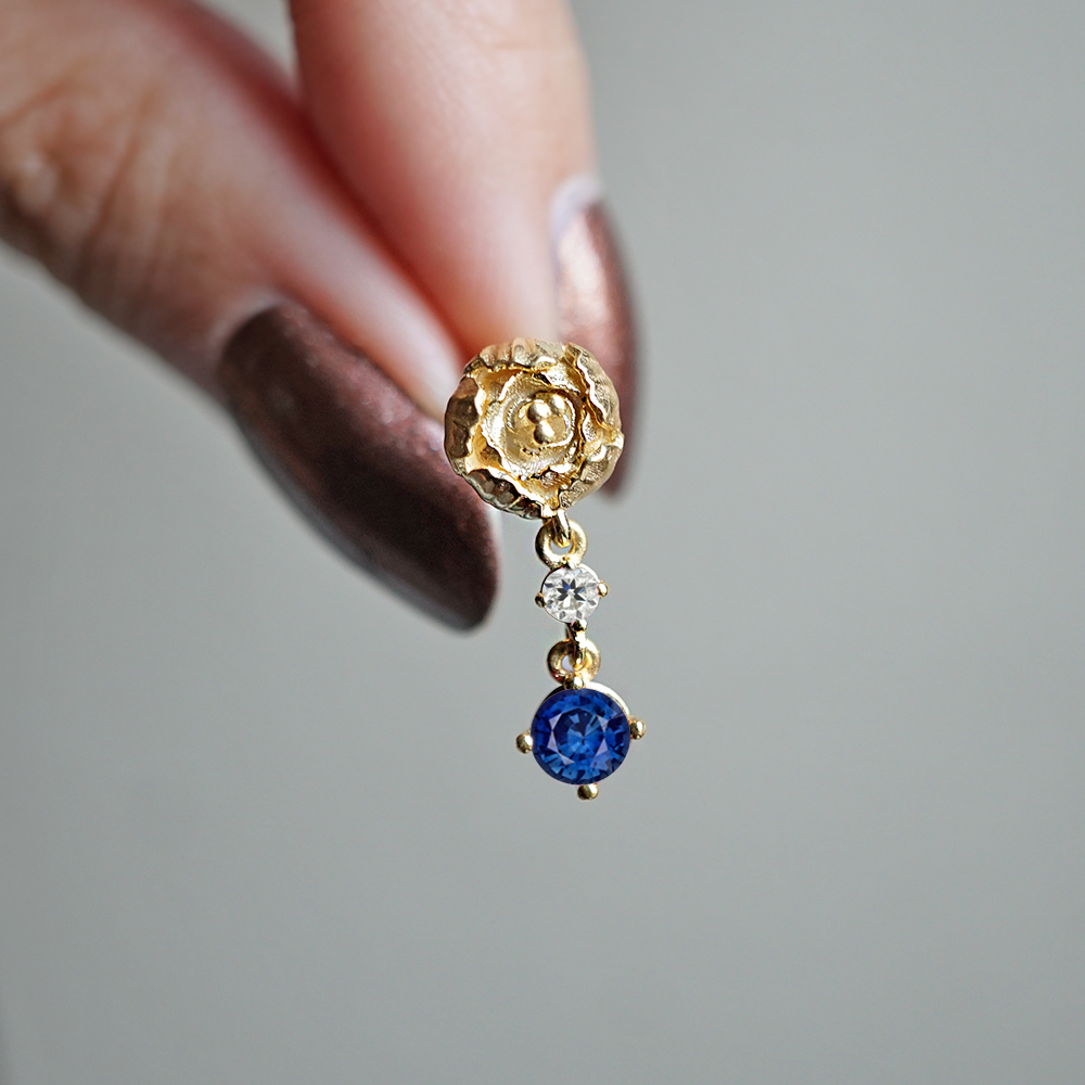 14K Peonies Blue Sapphire Diamond Earrings