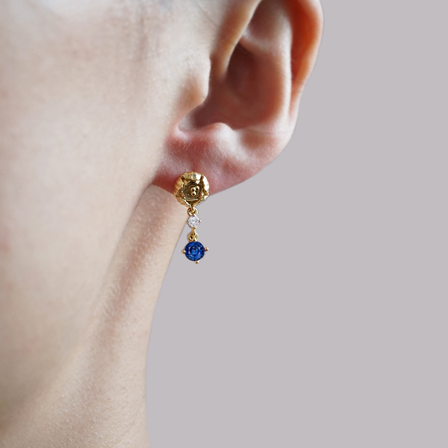 14K Peonies Blue Sapphire Diamond Earrings