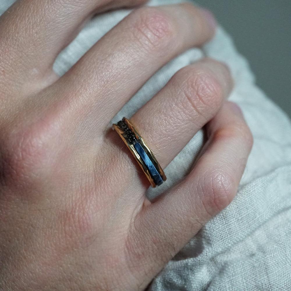 Gothic Black Diamond & Pietersite Ring in 14K and 18K Gold, 5mm - Tippy Taste Jewelry