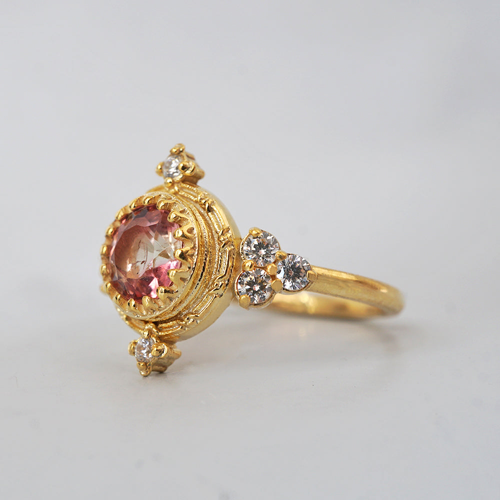 One Of A Kind: Arabesque Pink Tourmaline Diamond Ring in 14K and 18K Gold