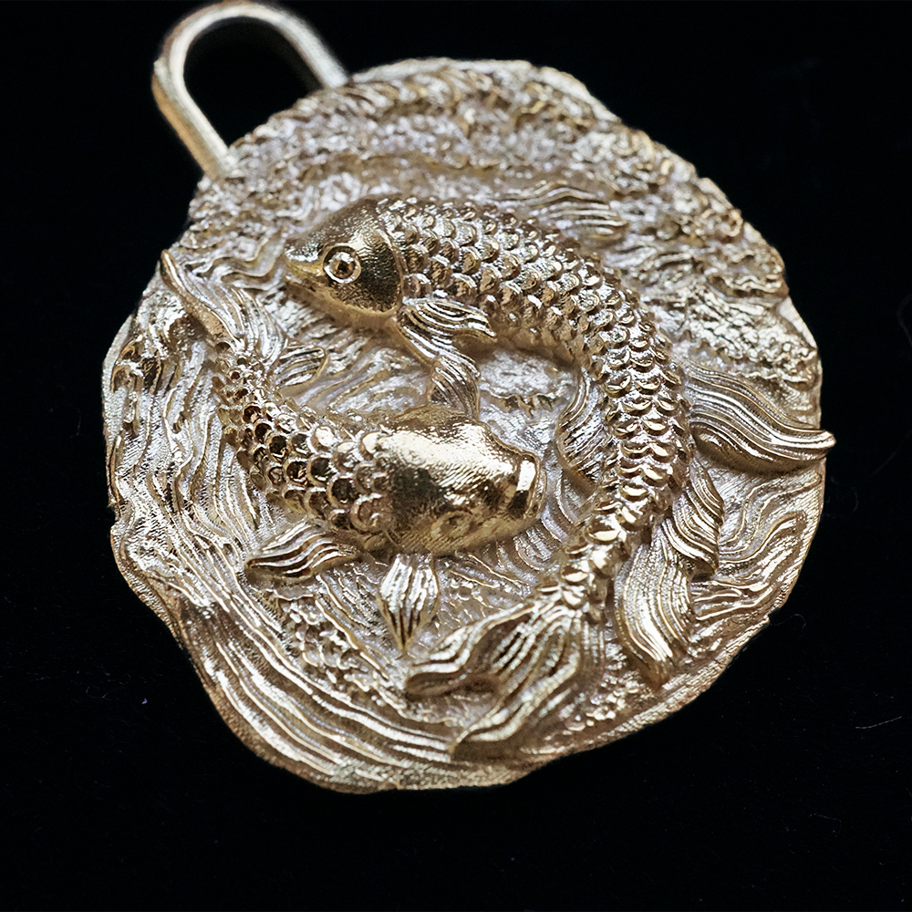 Pisces Zodiac Pendant in Sterling Silver and 14K Gold