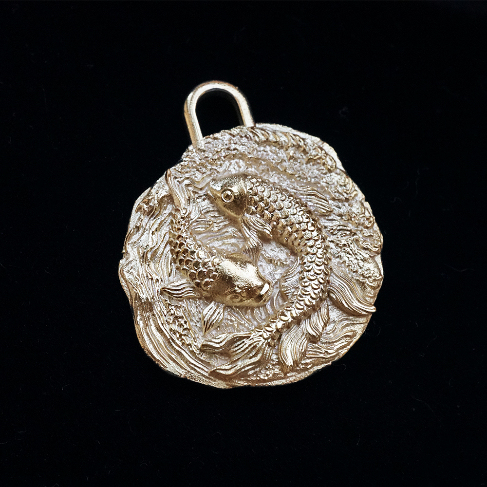 Pisces Zodiac Pendant in Sterling Silver and 14K Gold