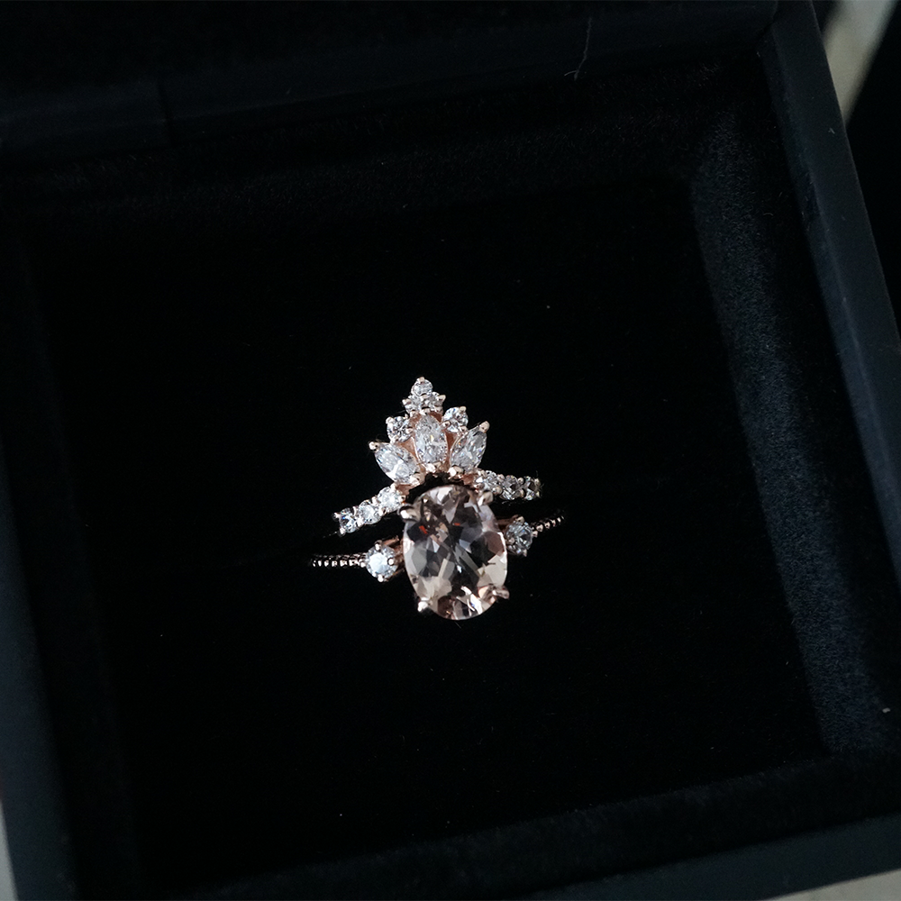 14K Princess Morganite Sunrise Ring Set