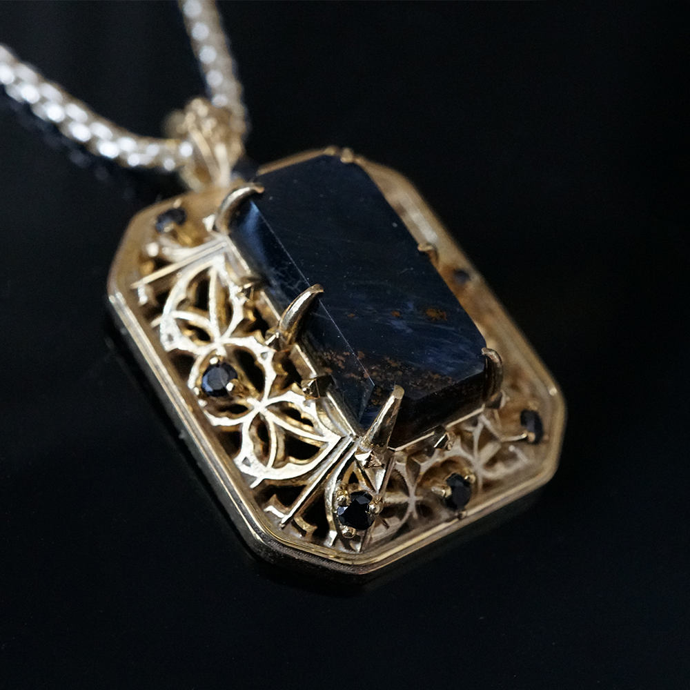 Vesperian Pietersite Diamond Pendant in Sterling Silver and 14K Gold