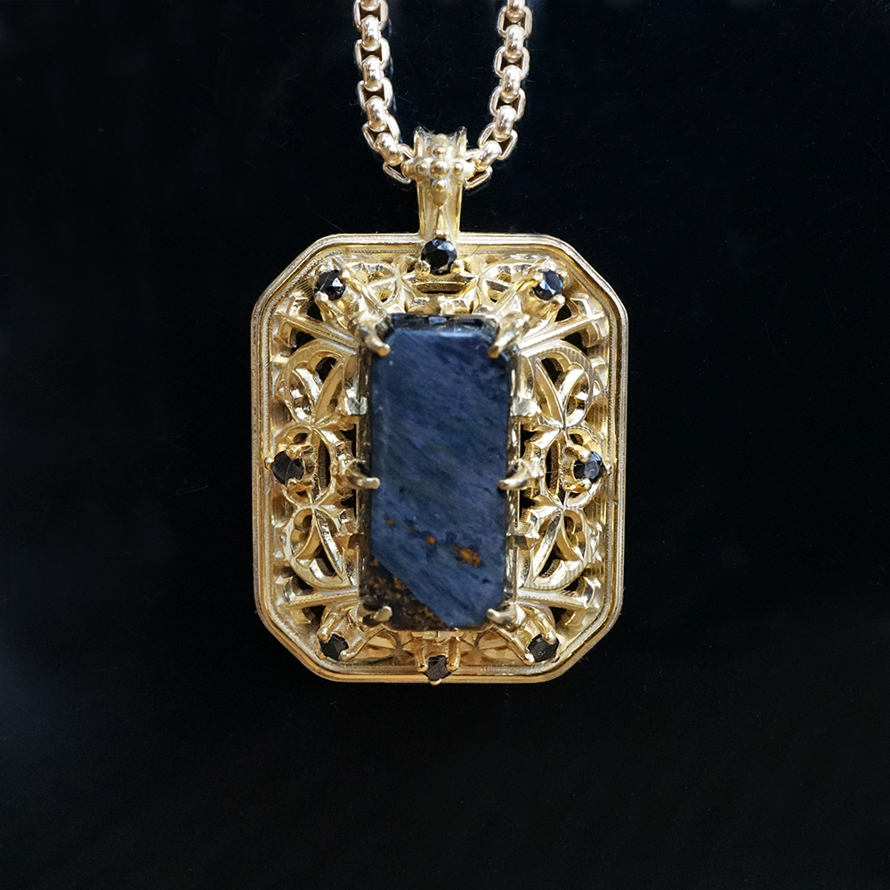 Vesperian Pietersite Diamond Pendant in Sterling Silver and 14K Gold