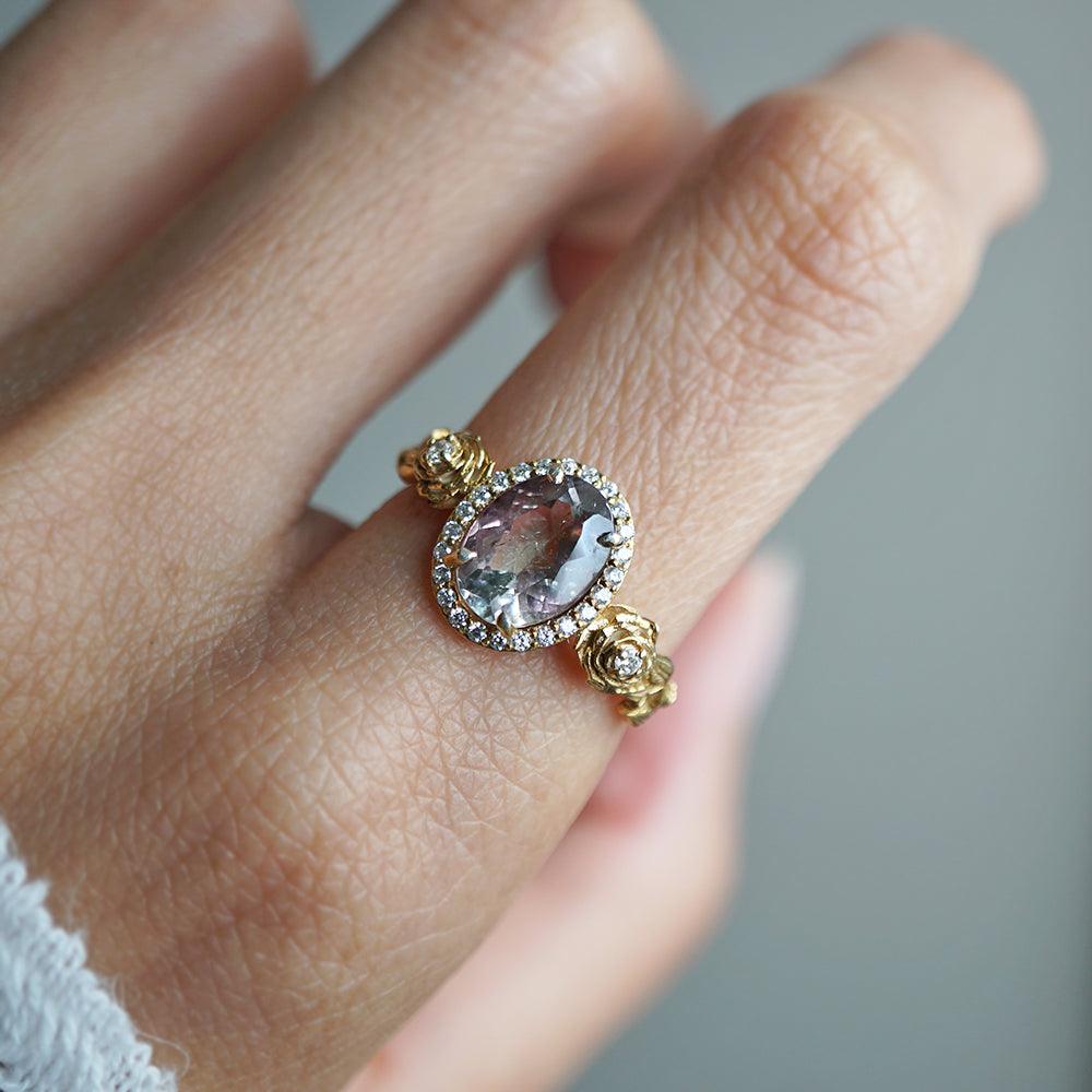 One Of A Kind: Watermelon Tourmaline Rose Diamond Ring in 14K and 18K Gold - Tippy Taste Jewelry