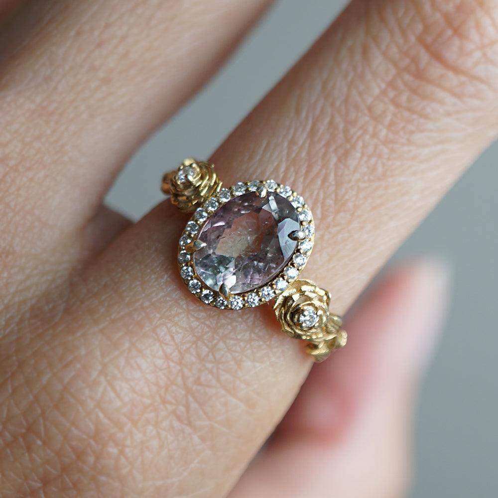 One Of A Kind: Watermelon Tourmaline Rose Diamond Ring in 14K and 18K Gold - Tippy Taste Jewelry