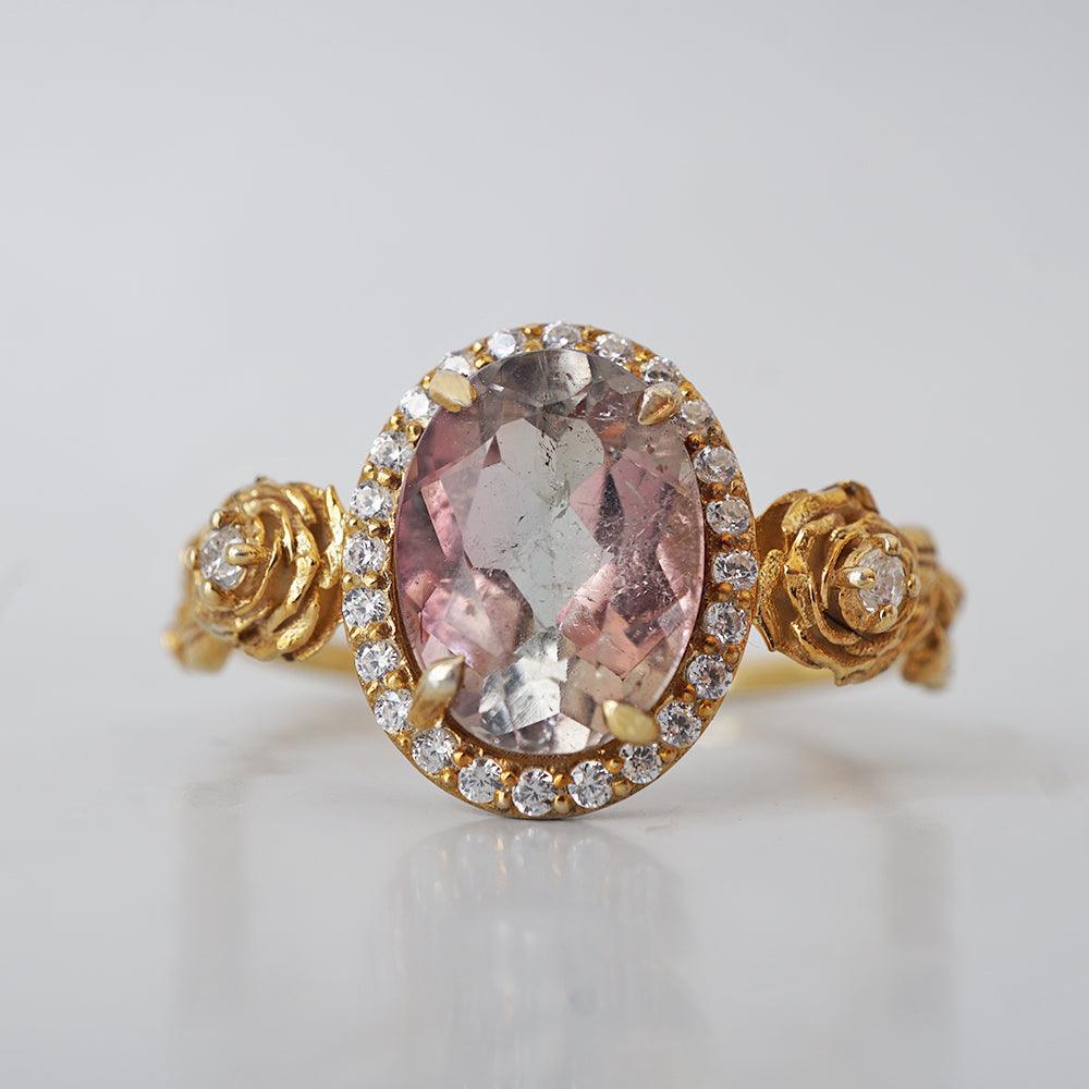 One Of A Kind: Watermelon Tourmaline Rose Diamond Ring in 14K and 18K Gold - Tippy Taste Jewelry