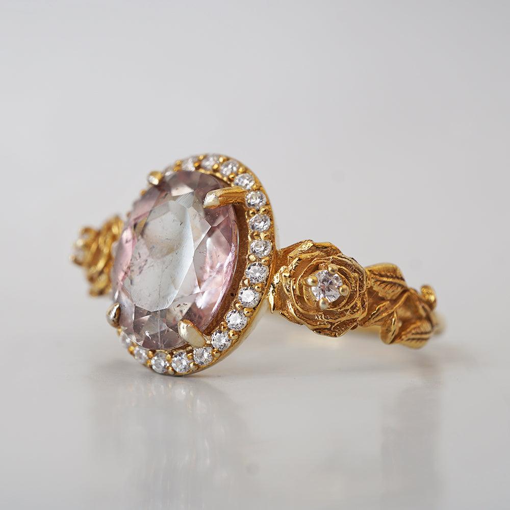 One Of A Kind: Watermelon Tourmaline Rose Diamond Ring in 14K and 18K Gold - Tippy Taste Jewelry