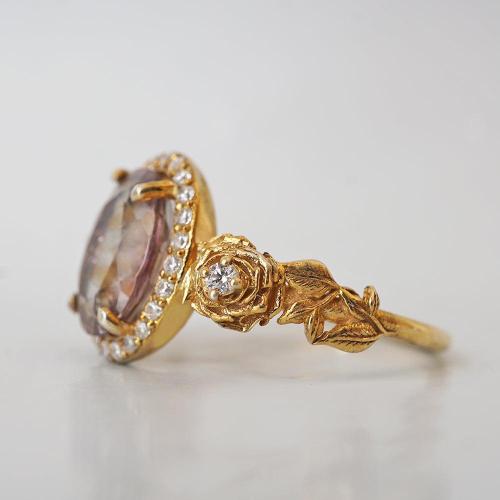 One Of A Kind: Watermelon Tourmaline Rose Diamond Ring in 14K and 18K Gold - Tippy Taste Jewelry