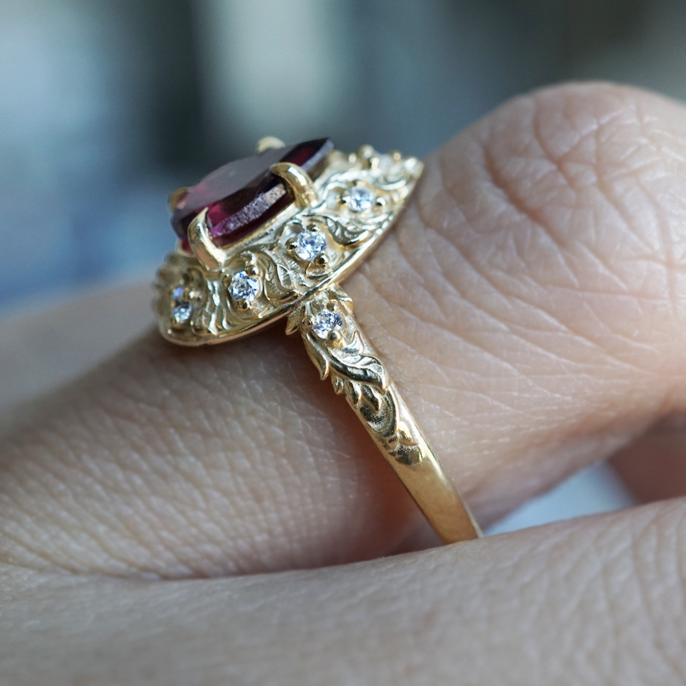 Rose Of Garnet Diamond Ring in 14K and 18K Gold